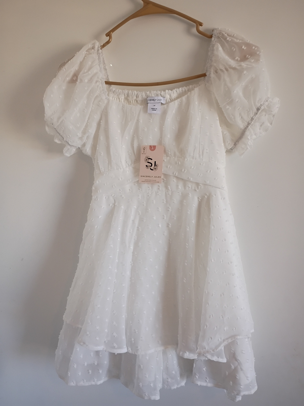Sincerly Jules White Swiss Dot Puff Sleeve Dress - Girls